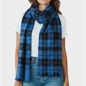 Casuluxe Acrylic Scarf Blue Black Plaid Approximately 52" x 11"